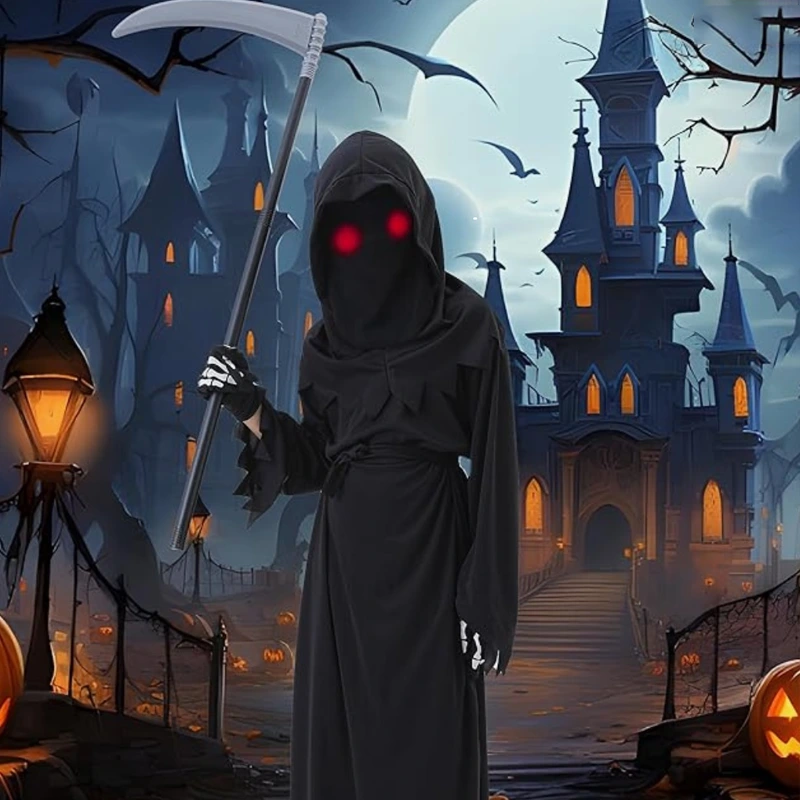 Costume de faucheuse pour enfants Halloween Parade avec capuche