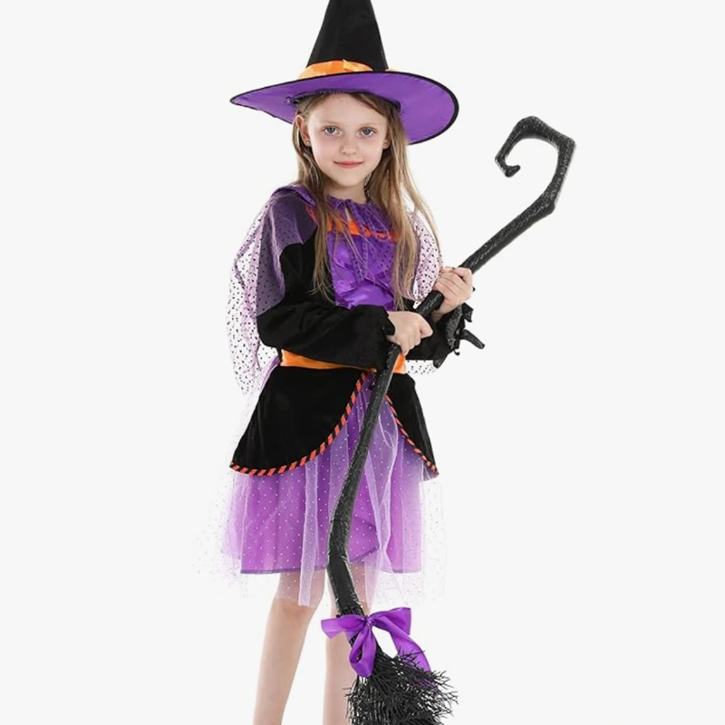 Robe de sorcière violette scintillante pour séance photo d'Halloween