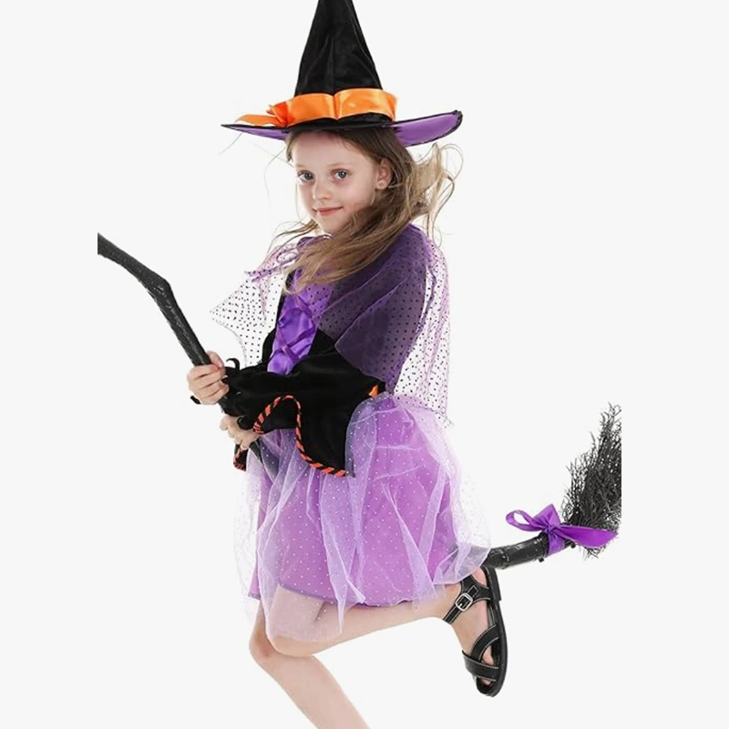 Costume de sorcière pour enfants de jour de personnage de livre d'histoires avec bordure en dentelle